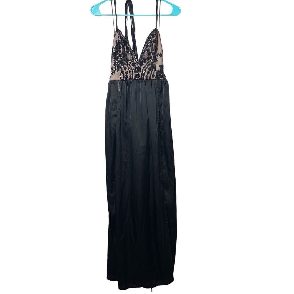 WHO I AM Sequin Body Suit Floor Length Dress Black and Nude Size 8